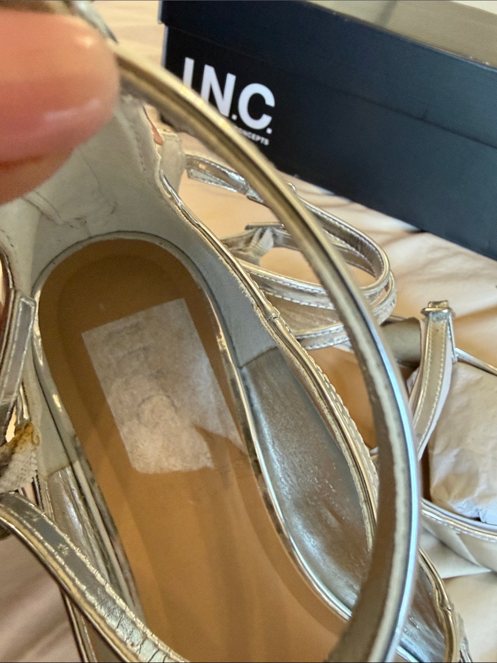 I.N.C. International Concepts Valanp Metallic Silver Pointed Triple-Strap Flat - Picture 8 of 11